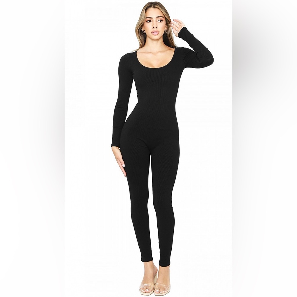 Black Ribbed Jumpsuit